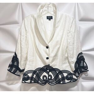 Adrianna Papell Evening Womens Sz 10 Metallic Ivory Black Soutache Blazer Jacket